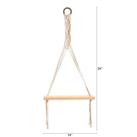 14" x 24" Handmade Macrame Wall Hanging with Wooden Shelf